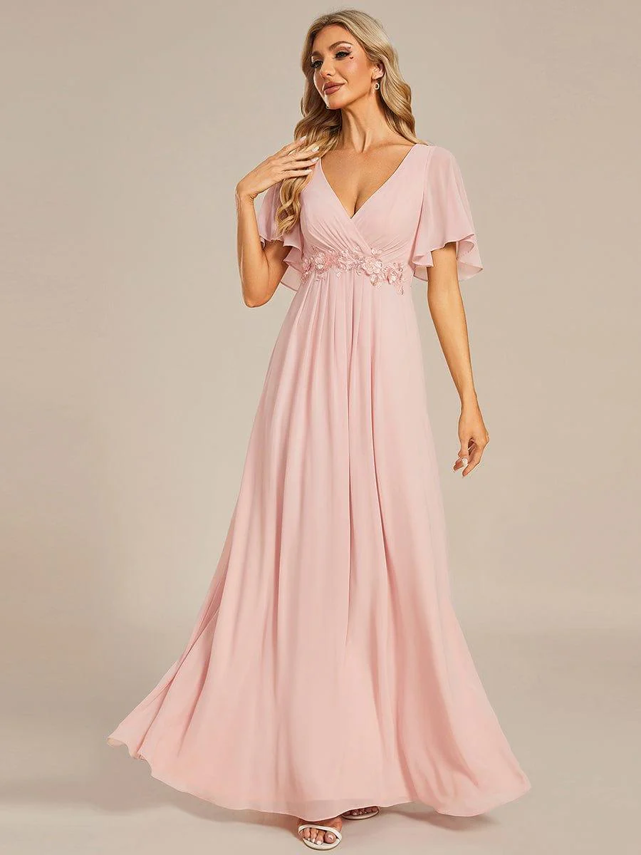 ever IVYROSE|Elegant Chiffon Applique Evening Dress with Flutter Sleeves - Image 51