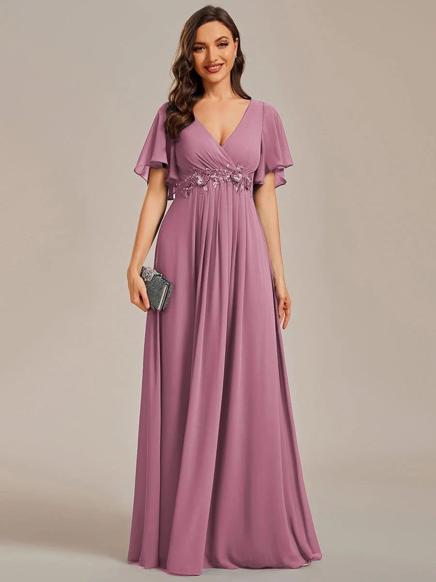 ever IVYROSE|Elegant Chiffon Applique Evening Dress with Flutter Sleeves - Image 91