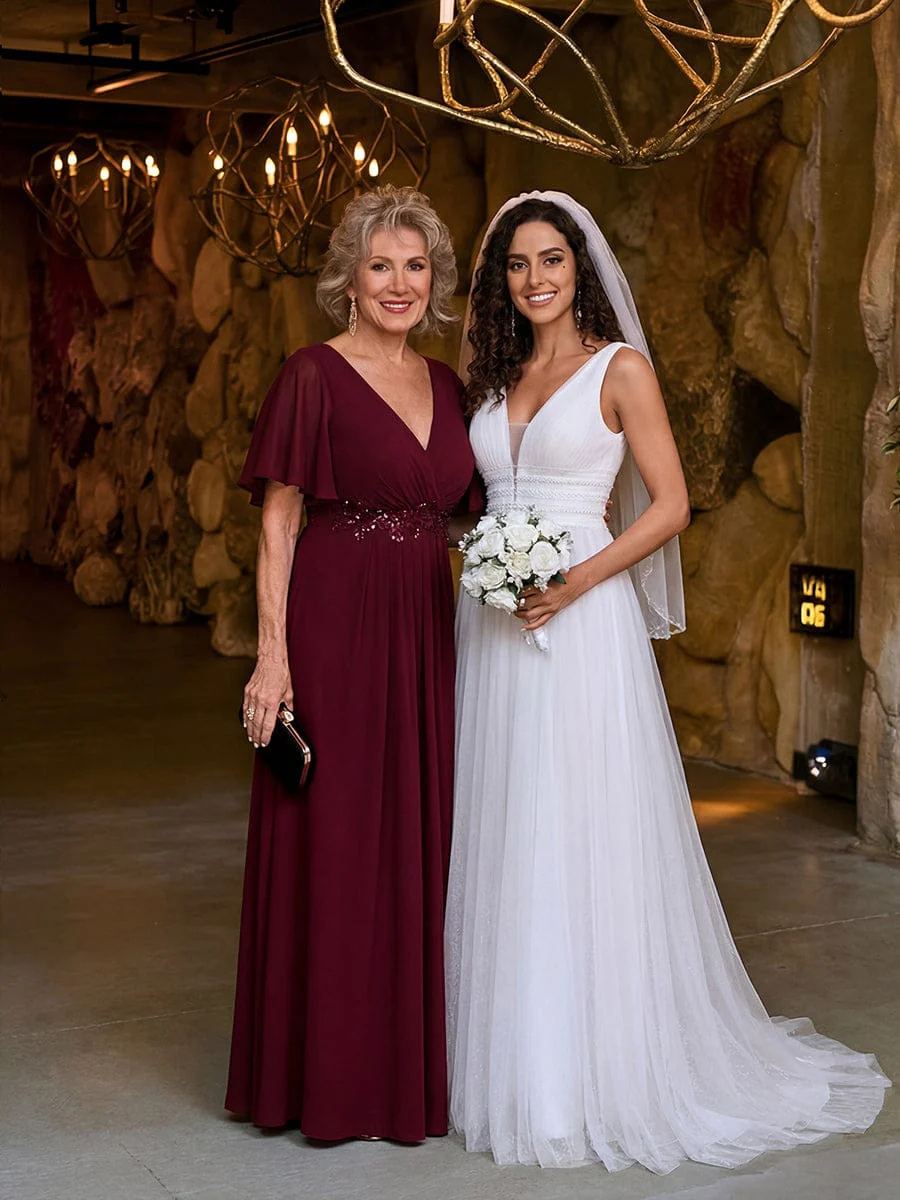 ever IVYROSE | Chiffon Applique Mother of the Bride Dress with Flutter Sleeves - Image 2