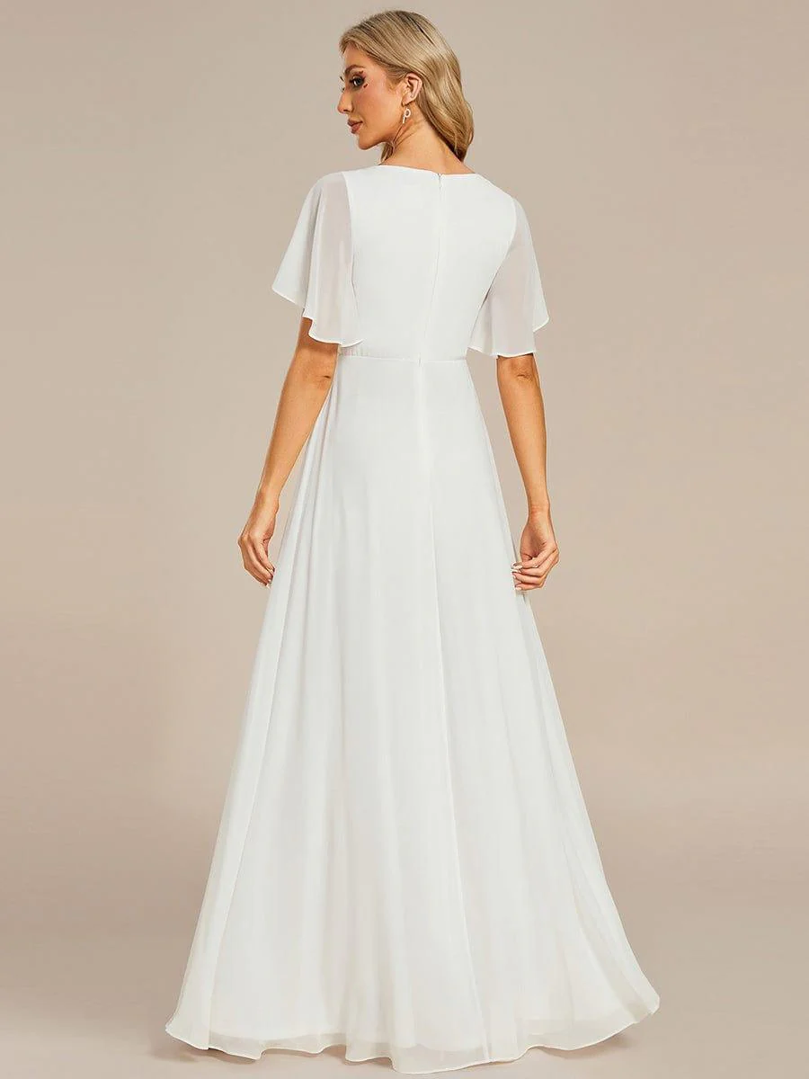ever IVYROSE|Elegant Chiffon Applique Wedding Dress with Flutter Sleeves - Image 2
