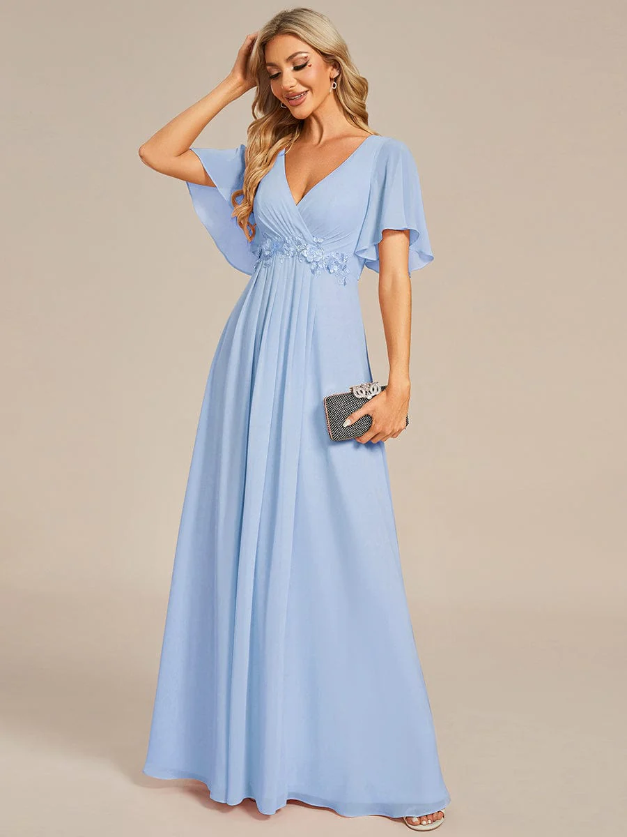ever IVYROSE|Elegant Chiffon Applique Wedding Dress with Flutter Sleeves - Image 22