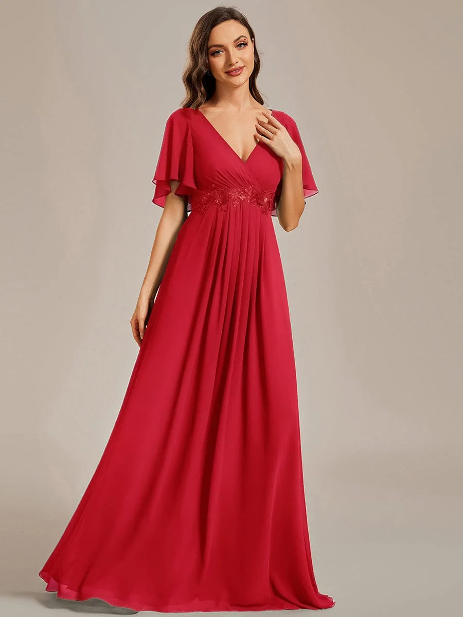 ever IVYROSE|Elegant Chiffon Applique Wedding Dress with Flutter Sleeves - Image 51