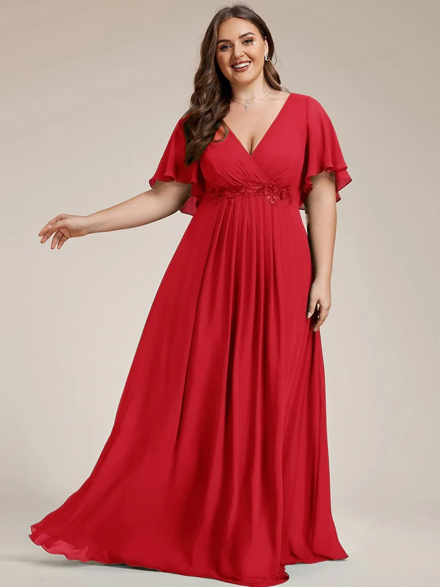 ever IVYROSE|Elegant Chiffon Applique Wedding Dress with Flutter Sleeves - Image 56
