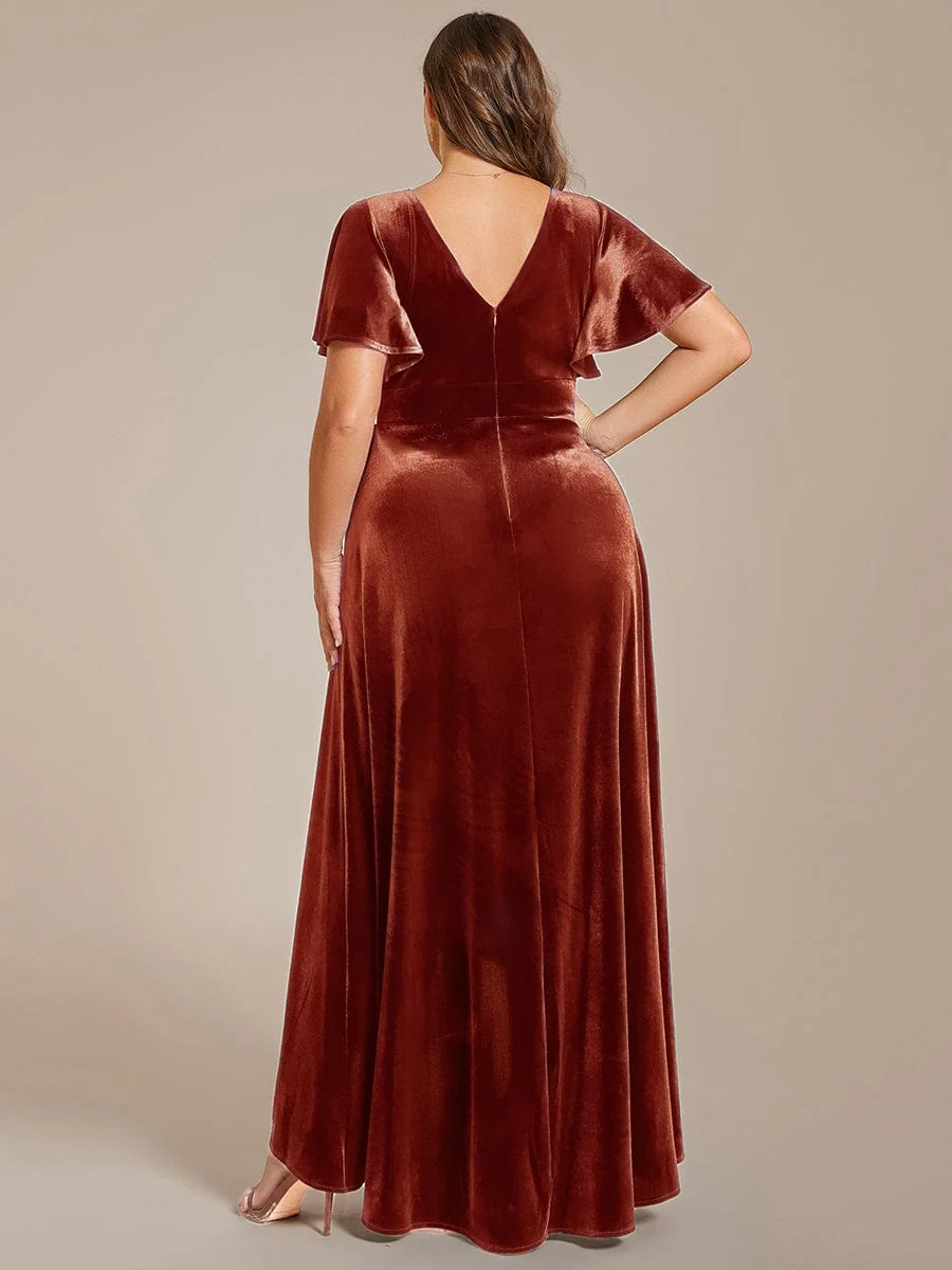 ever SYLVA|Elegant Double V-Neck Short Sleeves Velvet Wedding Guest Dress - Image 54