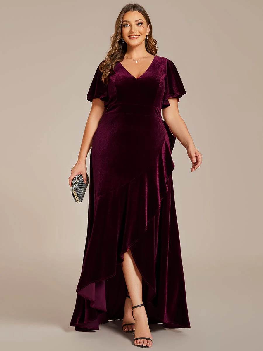 ever SYLVA|Elegant Double V-Neck Short Sleeves Velvet Bridesmaid Dress - Image 6
