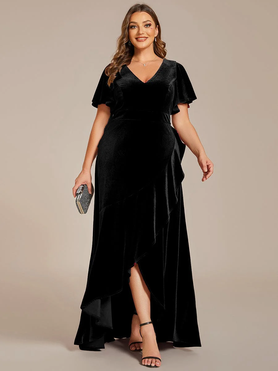 ever SYLVA|Elegant Double V-Neck Short Sleeves Velvet Bridesmaid Dress - Image 63