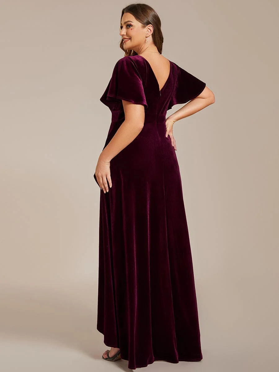 ever SYLVA|Elegant Double V-Neck Short Sleeves Velvet Bridesmaid Dress - Image 7