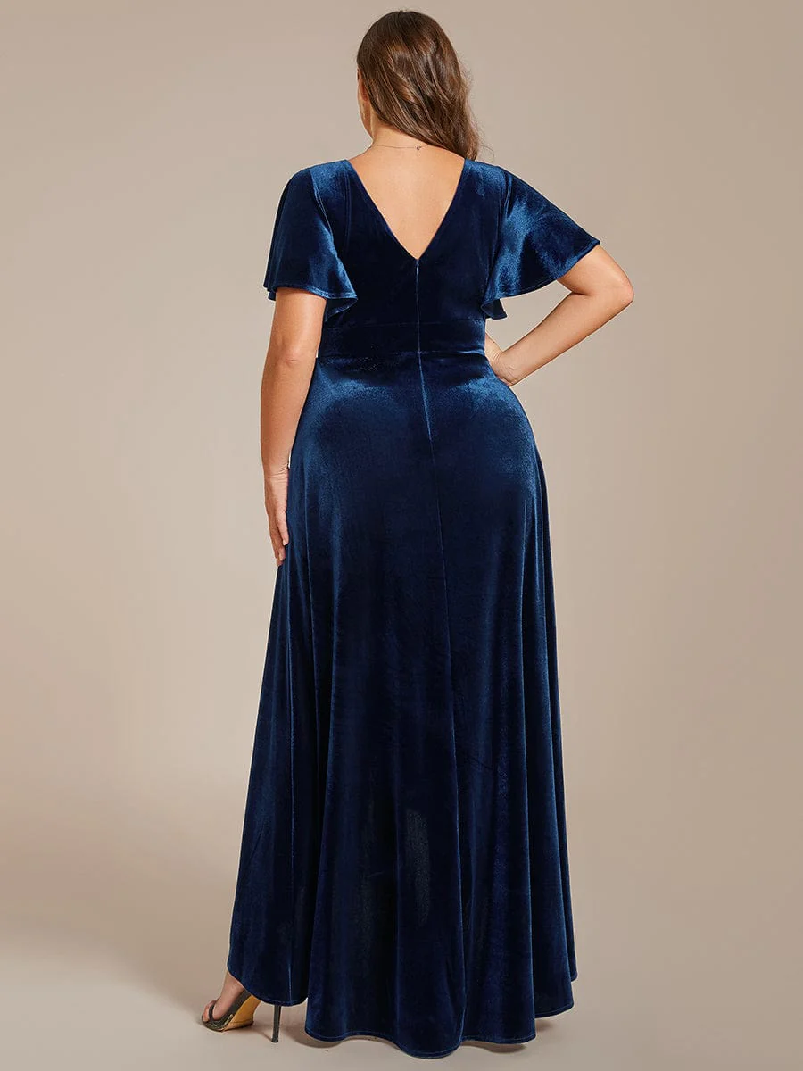 ever SYLVA|Elegant Double V-Neck Short Sleeves Velvet Evening Dress - Image 17