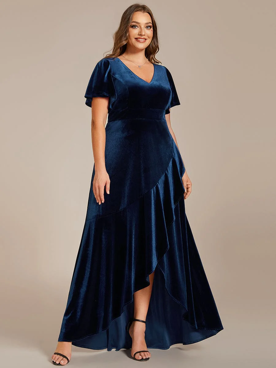 ever SYLVA|Elegant Double V-Neck Short Sleeves Velvet Evening Dress - Image 19