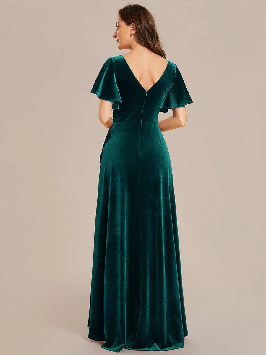 ever SYLVA|Elegant Double V-Neck Short Sleeves Velvet Wedding Guest Dress - Image 22
