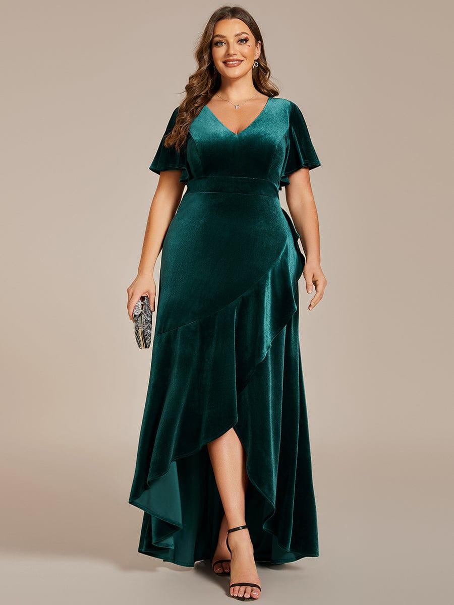 ever SYLVA|Elegant Double V-Neck Short Sleeves Velvet Wedding Guest Dress - Image 26