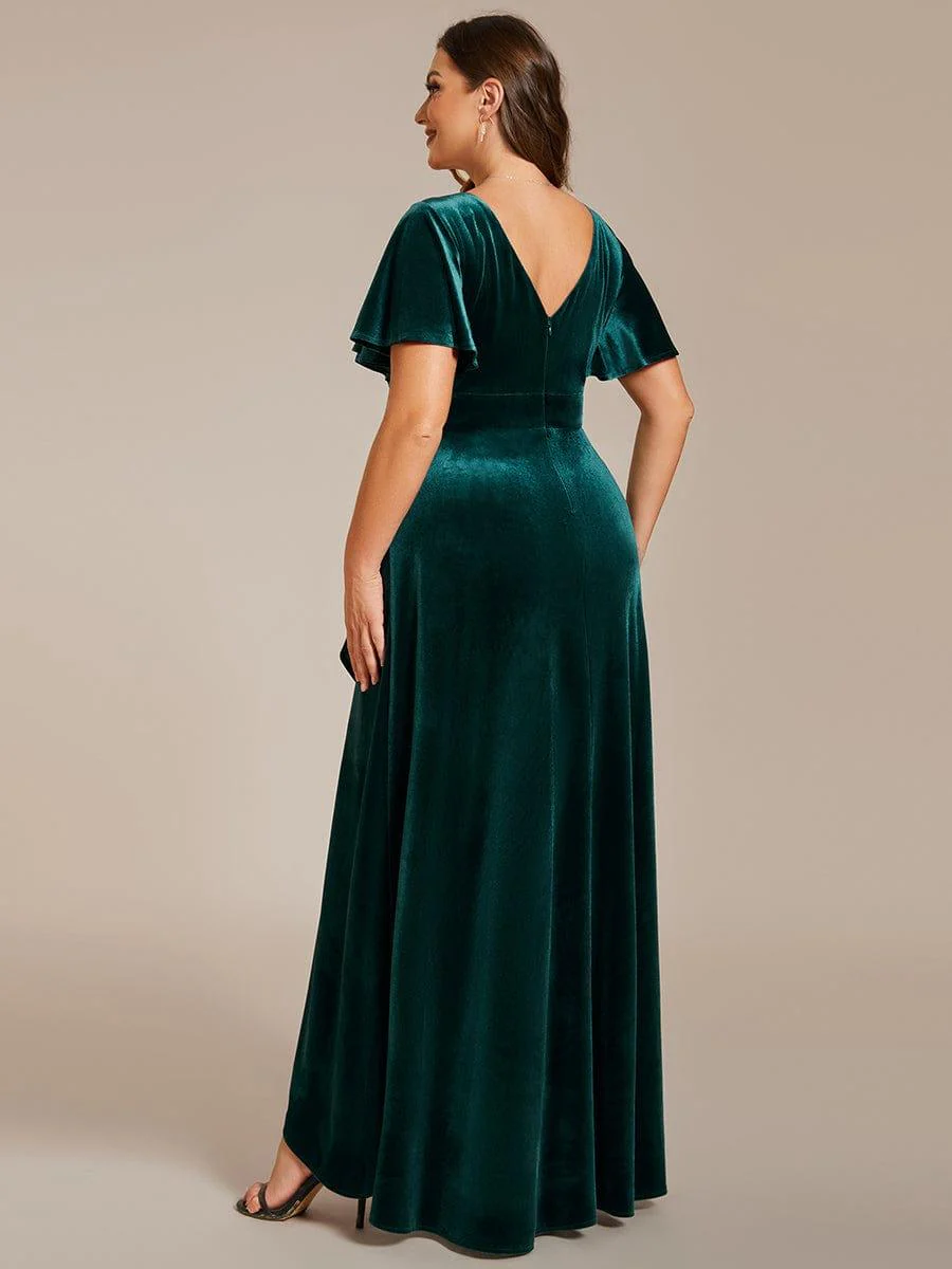 ever SYLVA|Elegant Double V-Neck Short Sleeves Velvet Wedding Guest Dress - Image 27