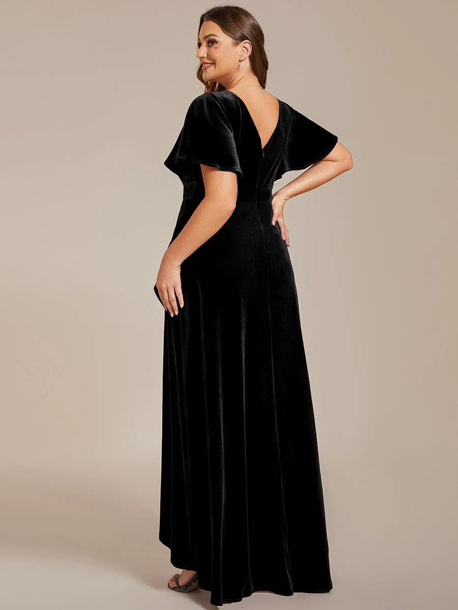 ever SYLVA|Elegant Double V-Neck Short Sleeves Velvet Wedding Guest Dress - Image 35