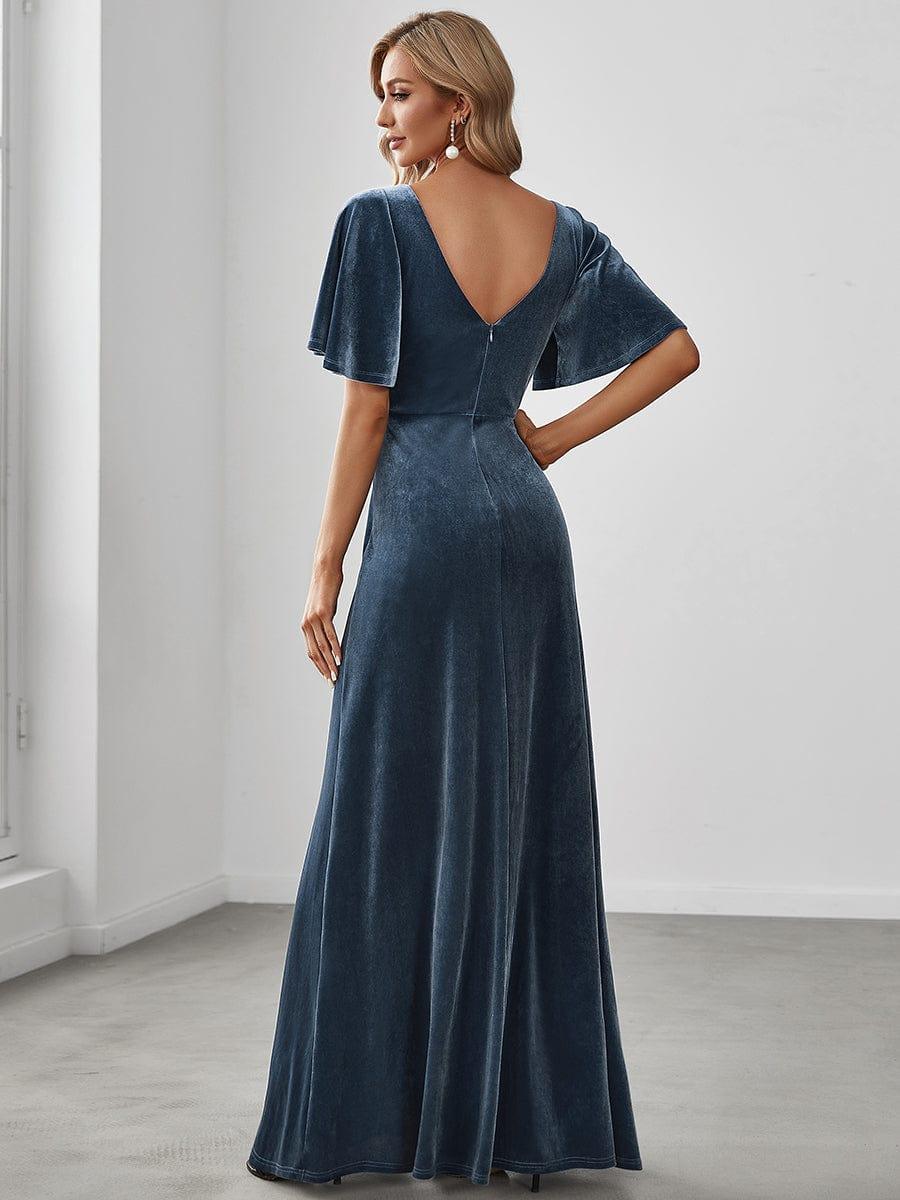 ever REINE|Elegant Double V Neck Velvet Bridesmaid Dress for Women - Image 26