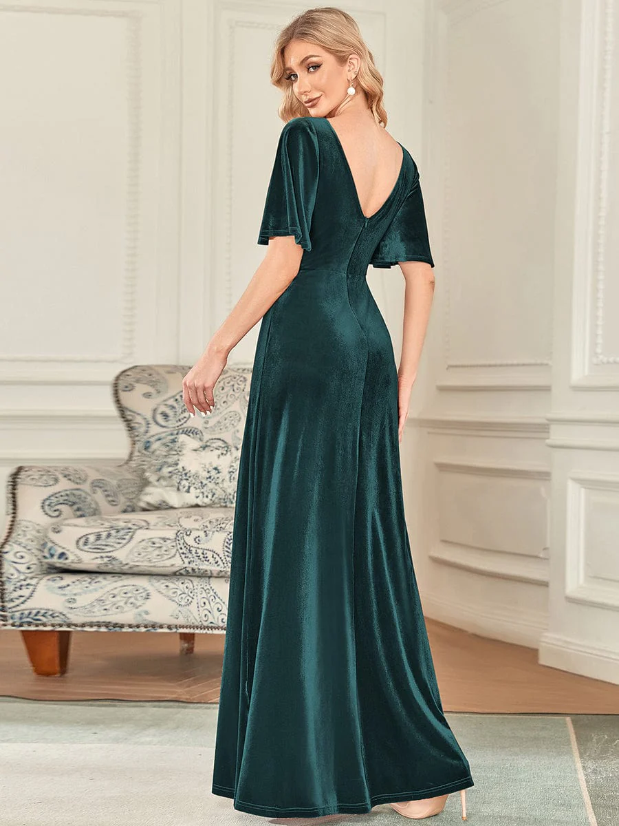 ever REINE|Elegant Double V Neck Velvet Bridesmaid Dress for Women - Image 43
