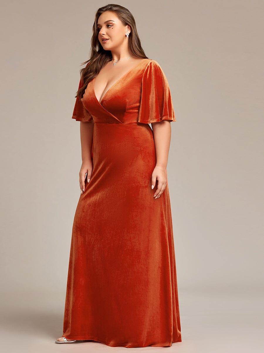 ever REINE|Elegant Double V Neck Velvet Bridesmaid Dress for Women - Image 63