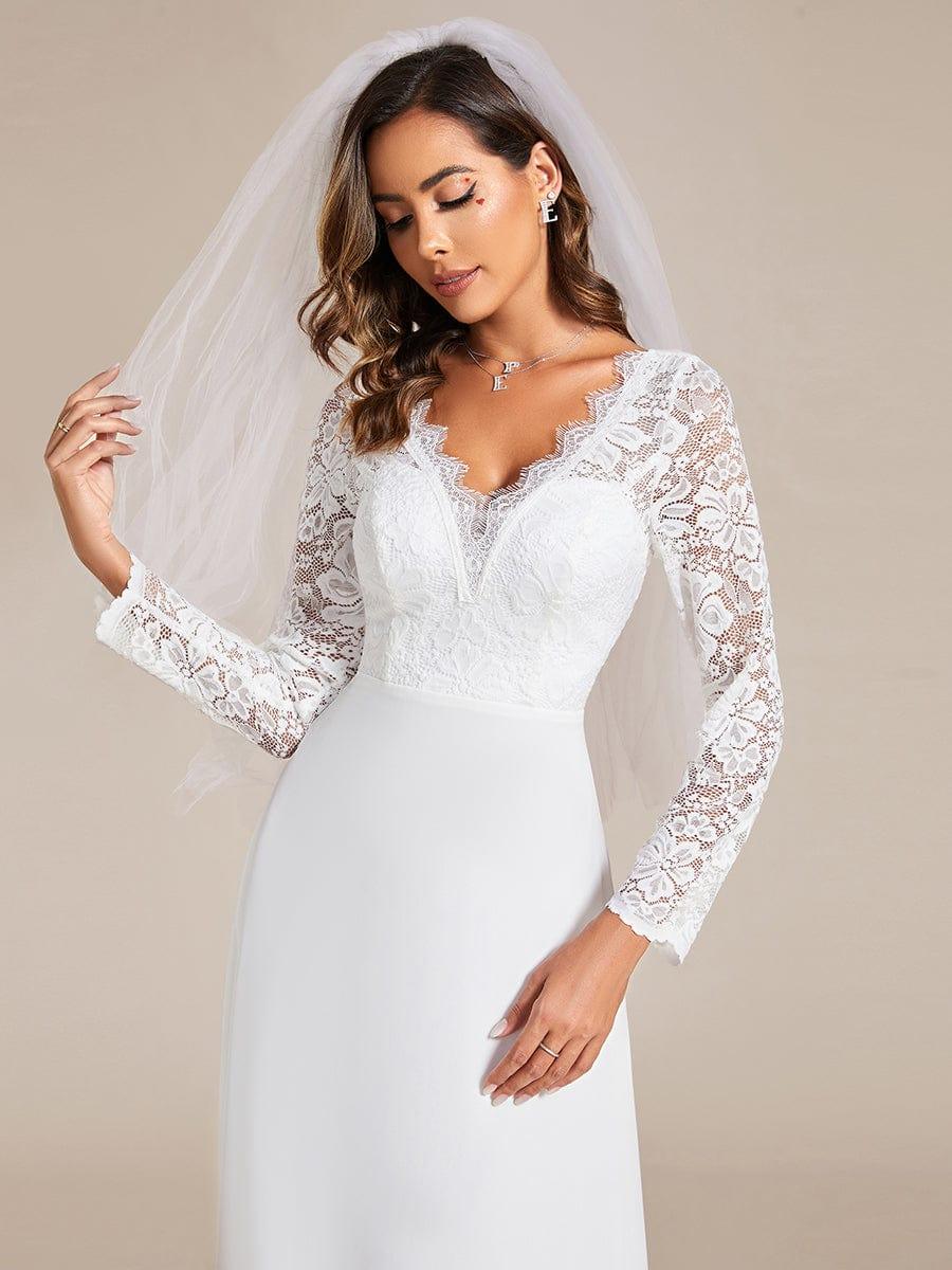 THE ICON'S BRIDE|Elegant Lace Chiffon Long Sleeves A-Line Wedding Dress - Image 3