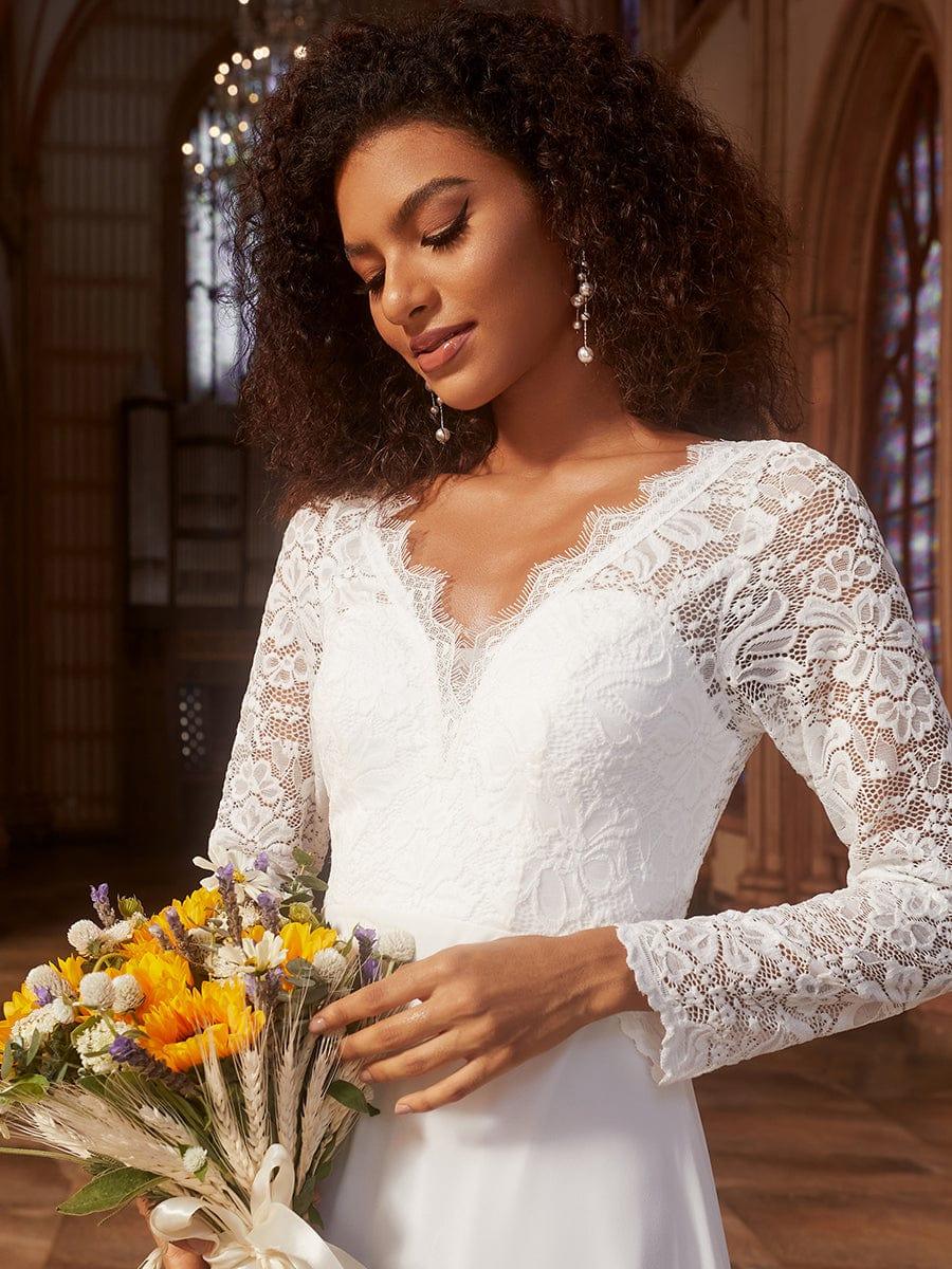 THE ICON'S BRIDE|Elegant Lace Chiffon Long Sleeves A-Line Wedding Dress - Image 8