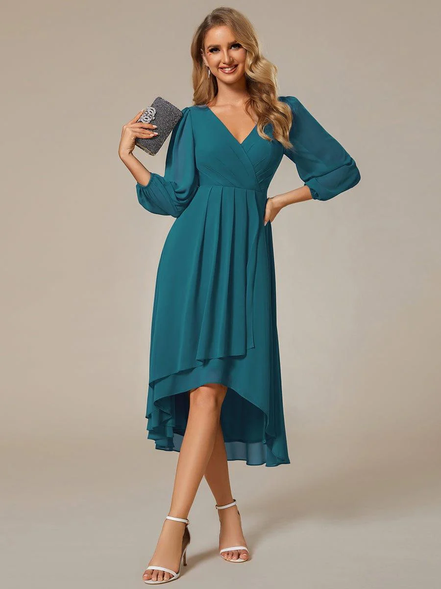 ever BRIAR|Elegant 3/4 Sleeve V-Neck High Low Chiffon Wedding Guest Dress - Image 103