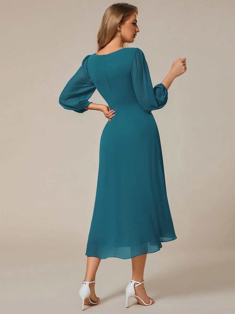 ever BRIAR|Elegant 3/4 Sleeve V-Neck High Low Chiffon Wedding Guest Dress - Image 104