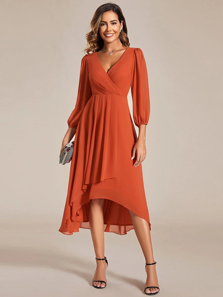 ever BRIAR|Elegant 3/4 Sleeve V-Neck High Low Chiffon Wedding Guest Dress - Image 12