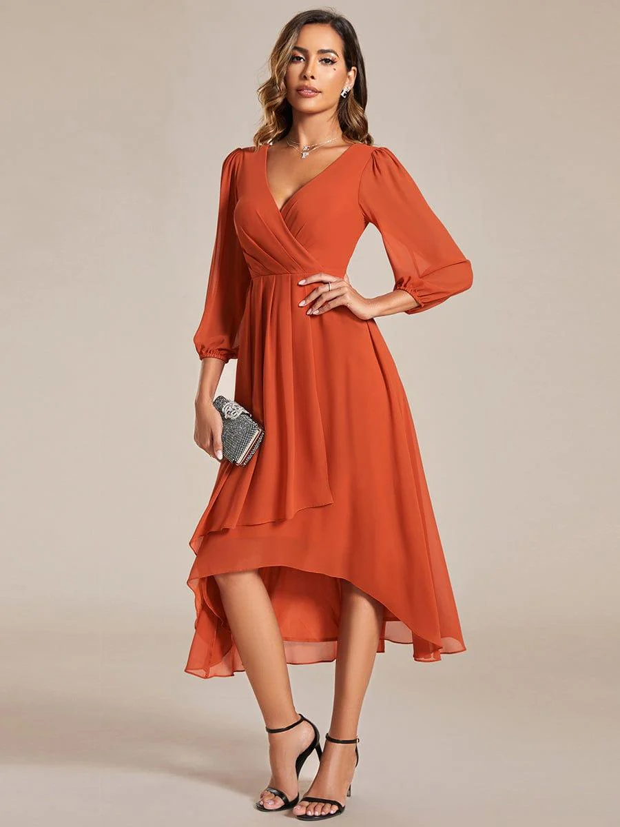 ever BRIAR|Elegant 3/4 Sleeve V-Neck High Low Chiffon Wedding Guest Dress - Image 13