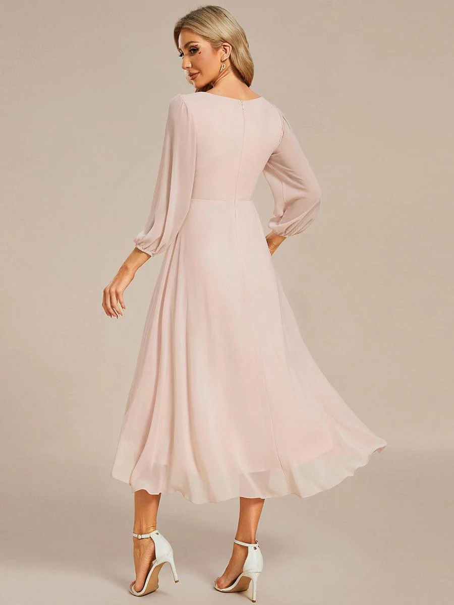 ever BRIAR|Elegant 3/4 Sleeve V-Neck High Low Chiffon Wedding Guest Dress - Image 140