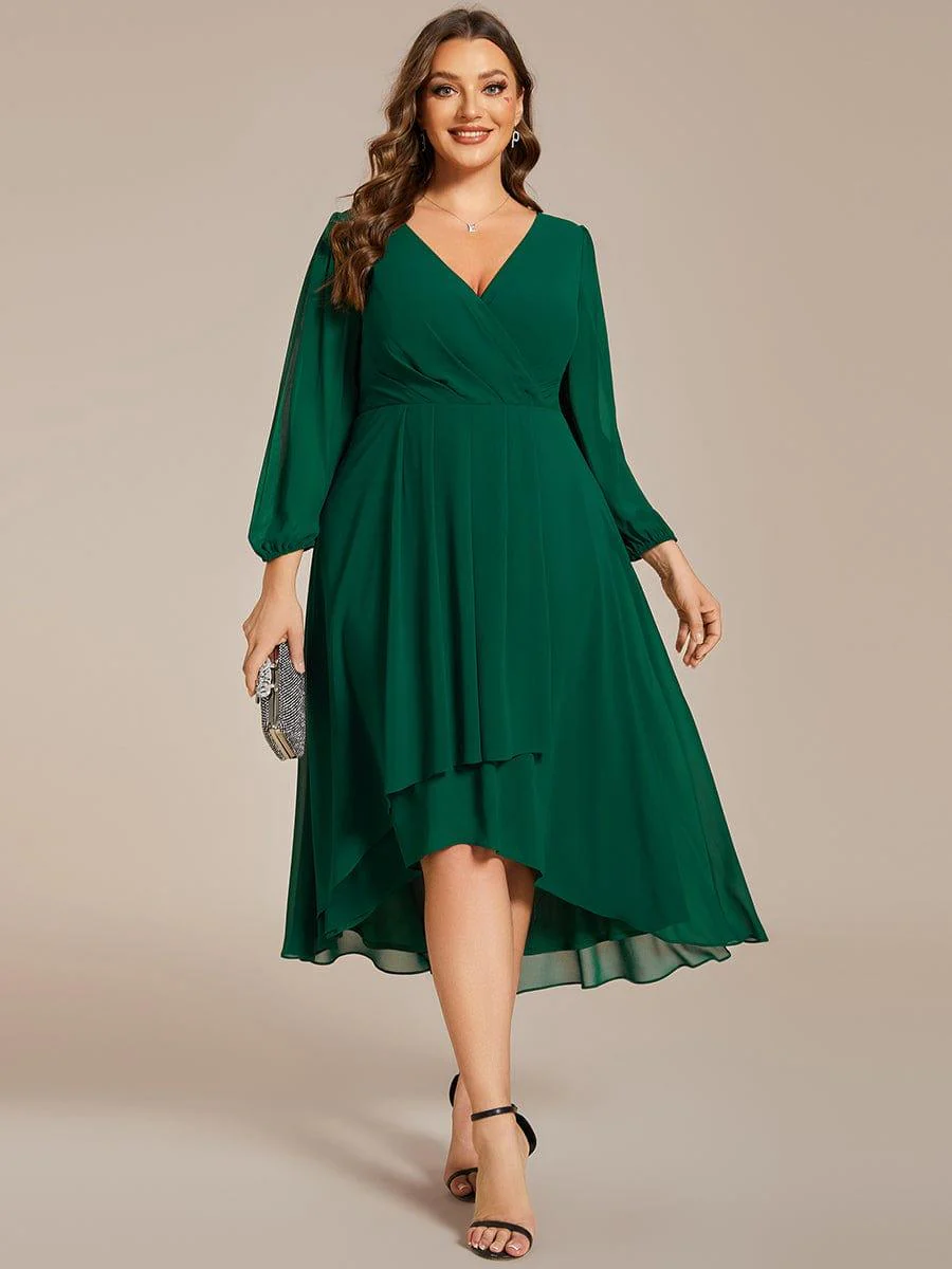 ever BRIAR|Elegant 3/4 Sleeve V-Neck High Low Chiffon Wedding Guest Dress - Image 36