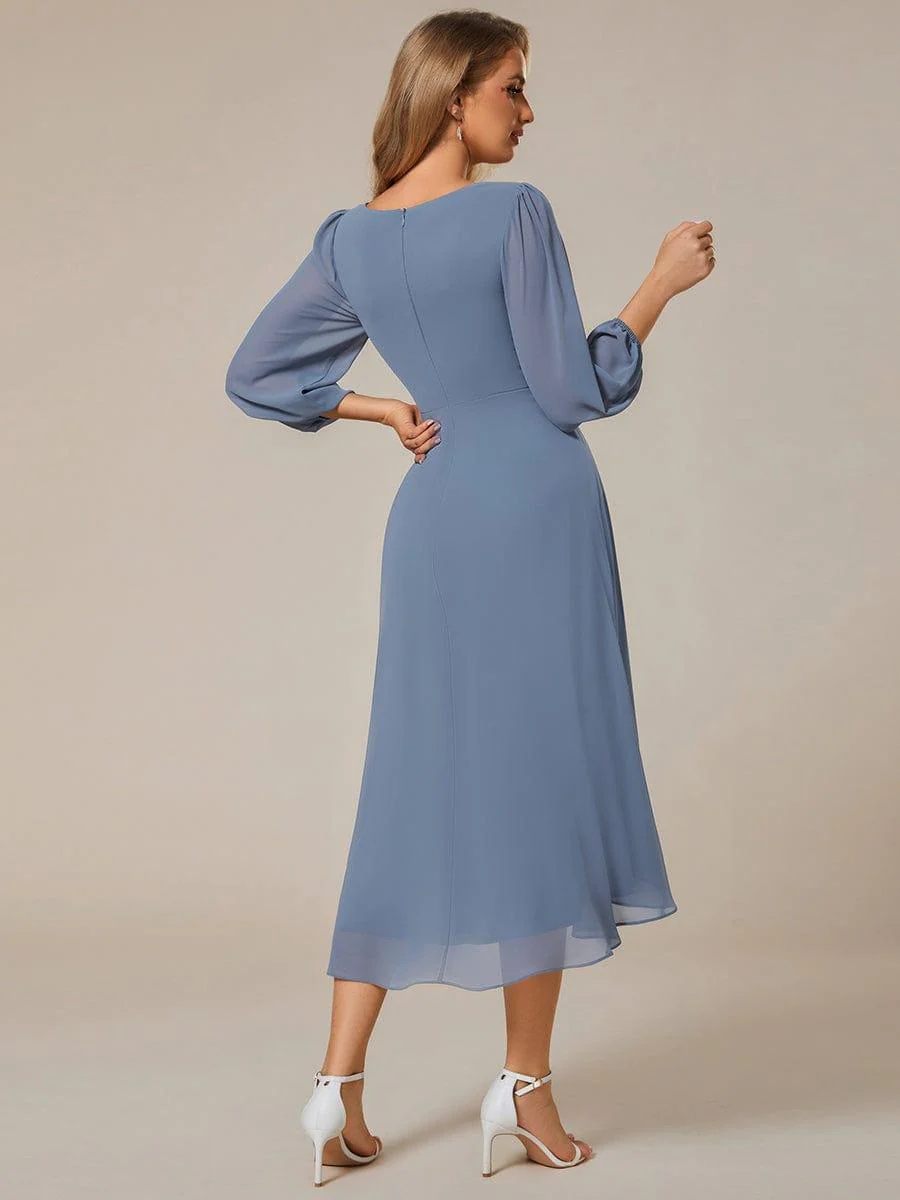 ever BRIAR|Elegant 3/4 Sleeve V-Neck High Low Chiffon Wedding Guest Dress - Image 42