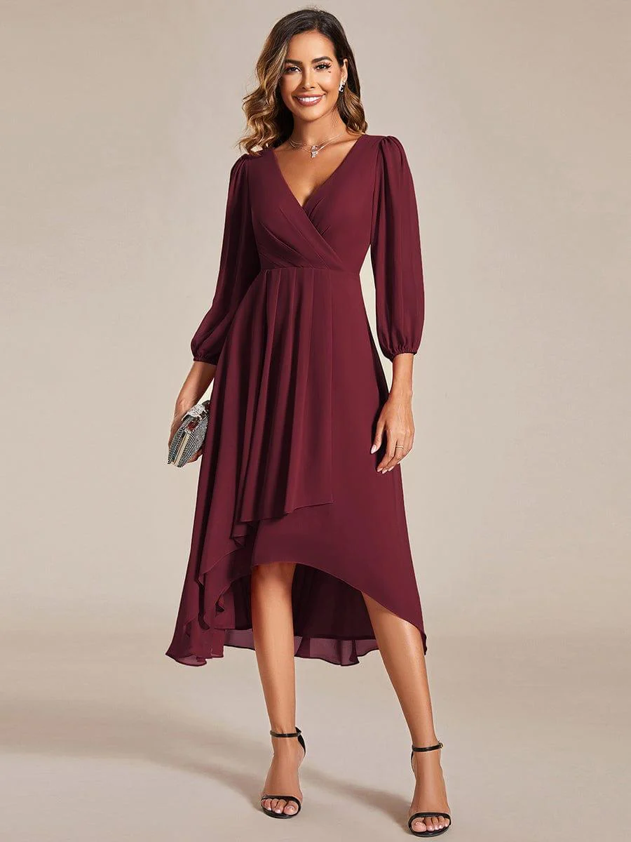 ever BRIAR|Elegant 3/4 Sleeve V-Neck High Low Chiffon Wedding Guest Dress - Image 5