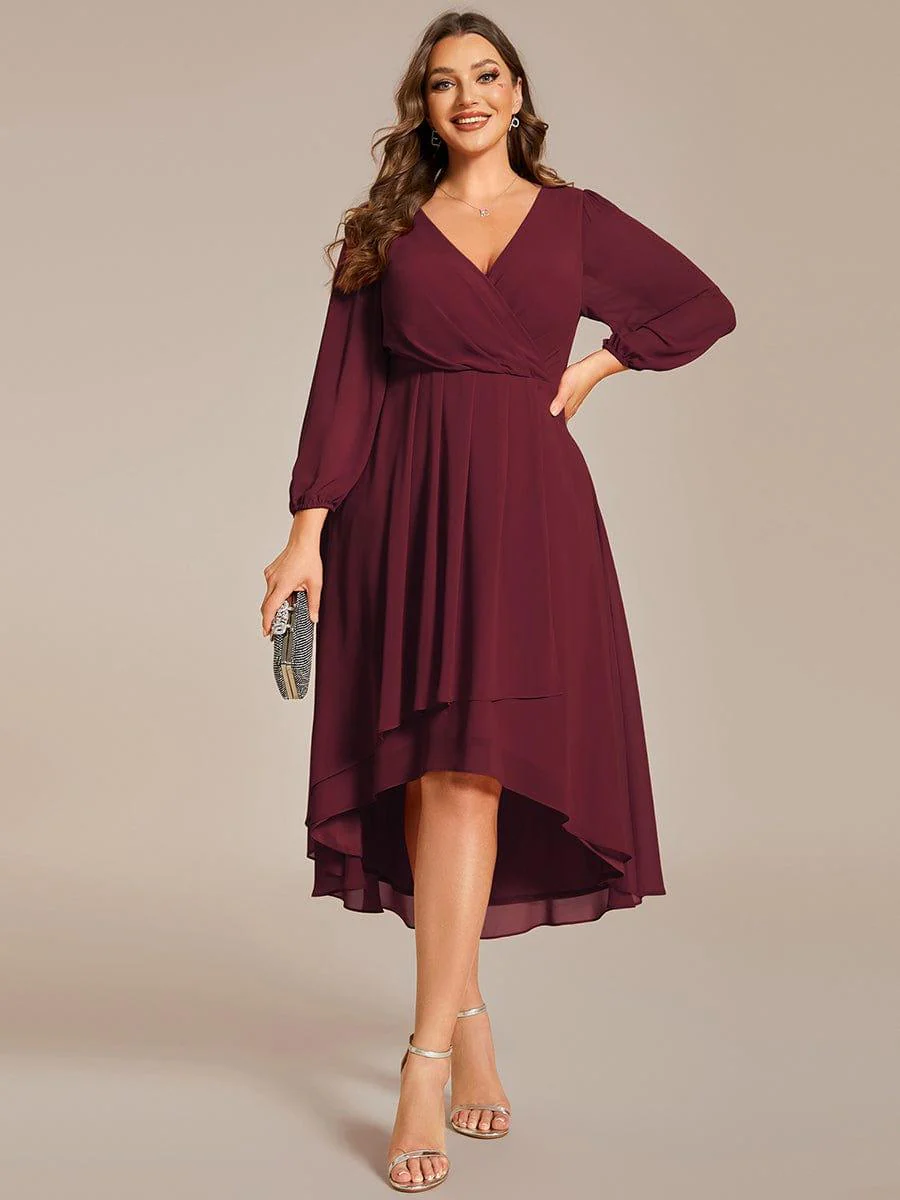 ever BRIAR|Elegant 3/4 Sleeve V-Neck High Low Chiffon Wedding Guest Dress - Image 60