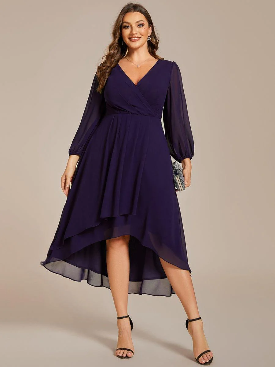 ever BRIAR|Elegant 3/4 Sleeve V-Neck High Low Chiffon Wedding Guest Dress - Image 68