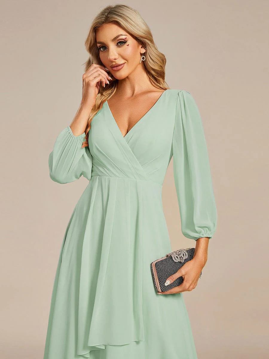 ever BRIAR|Elegant 3/4 Sleeve V-Neck High Low Chiffon Wedding Guest Dress - Image 73