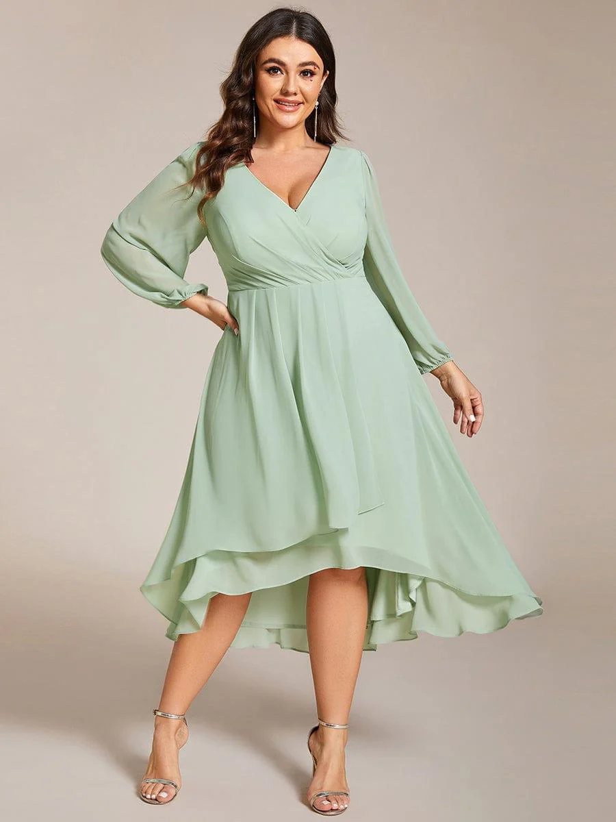 ever BRIAR|Elegant 3/4 Sleeve V-Neck High Low Chiffon Wedding Guest Dress - Image 76