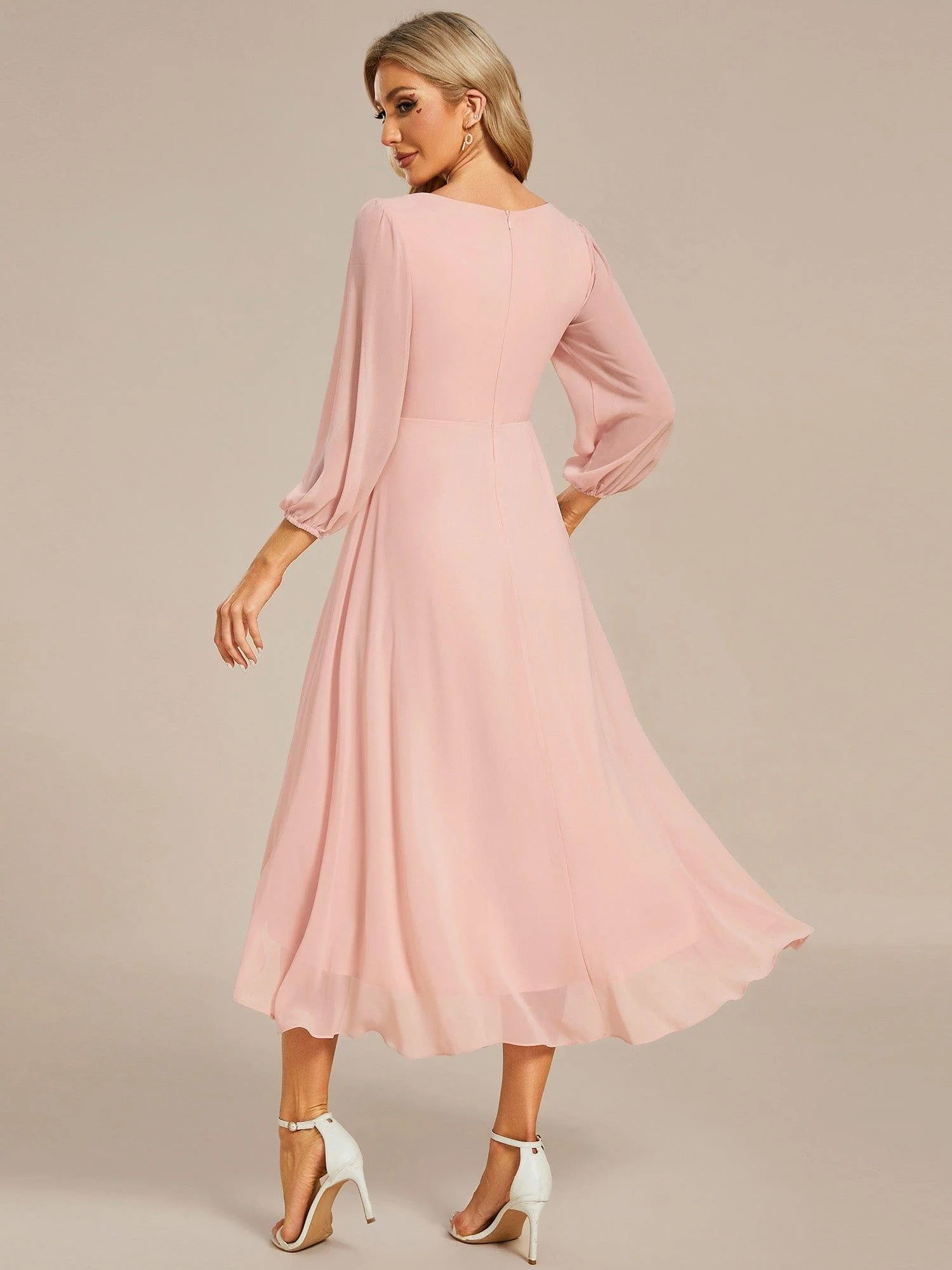 ever BRIAR|Elegant 3/4 Sleeve V-Neck High Low Chiffon Wedding Guest Dress - Image 80