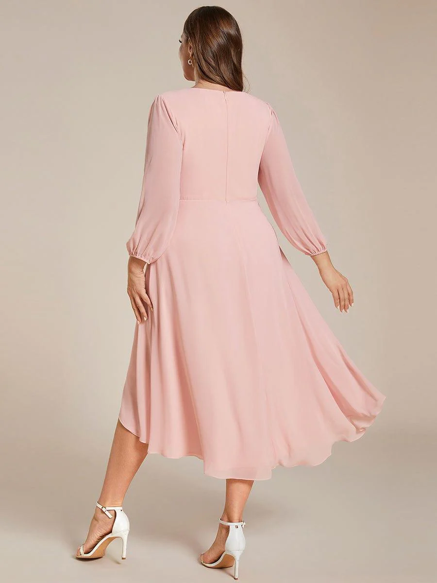 ever BRIAR|Elegant 3/4 Sleeve V-Neck High Low Chiffon Wedding Guest Dress - Image 85