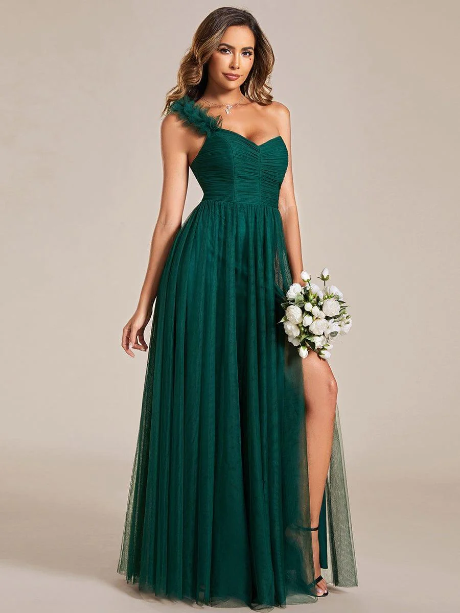 ever CLOE|Elegant One Shoulder Maxi Tulle High Slit Bridesmaid Dress - Image 12