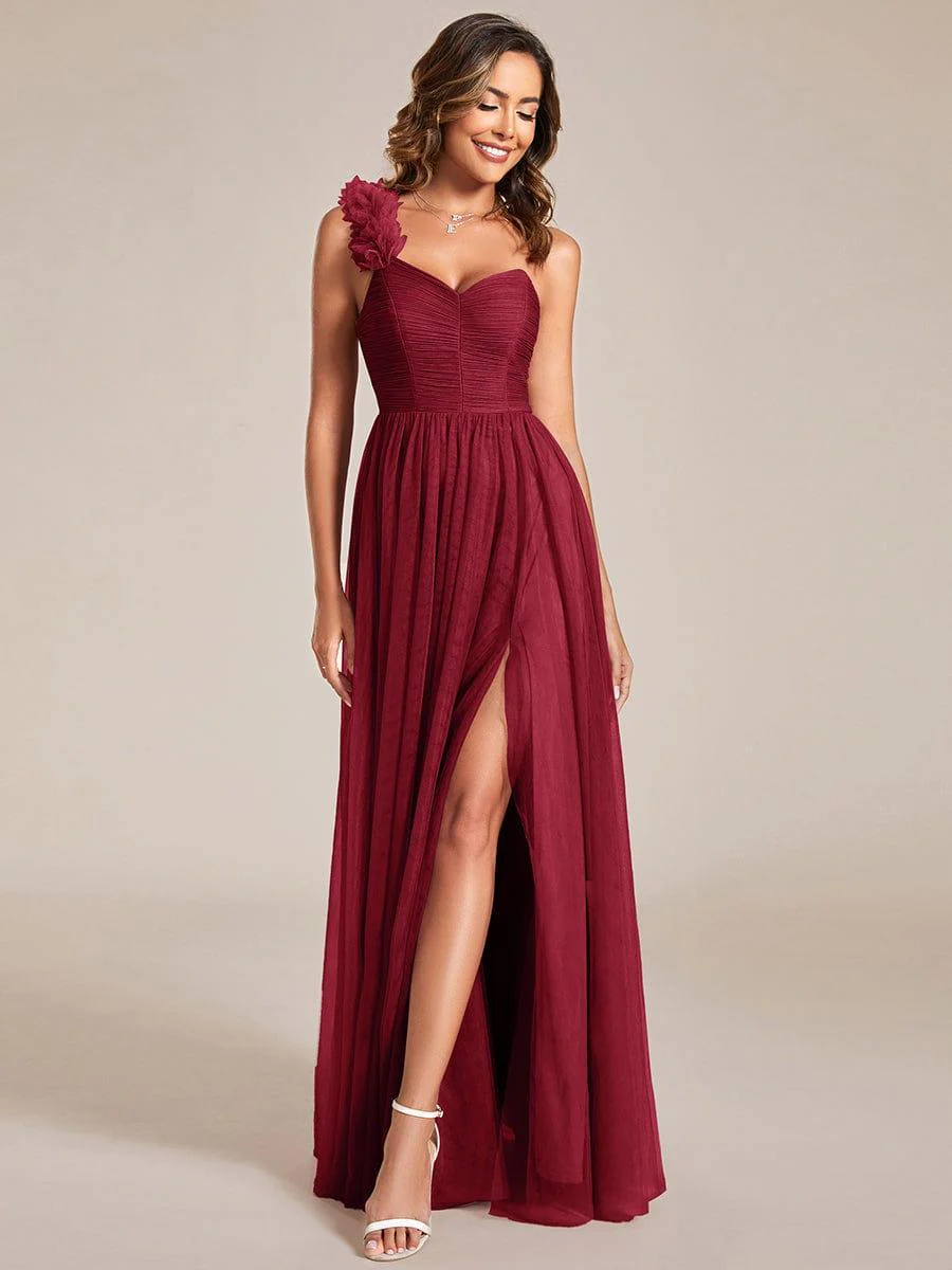 ever CLOE|Elegant One Shoulder Maxi Tulle High Slit Bridesmaid Dress - Image 16