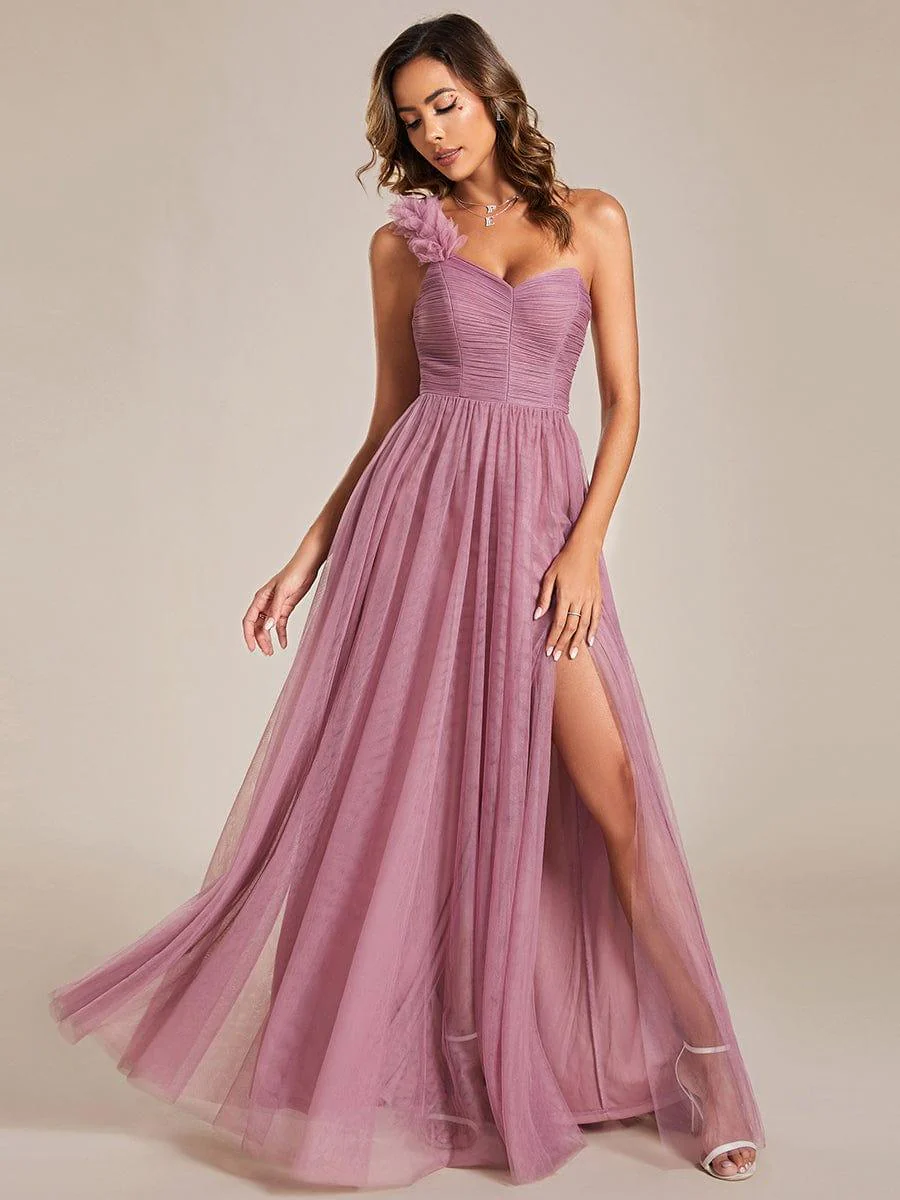 ever CLOE|Elegant One Shoulder Maxi Tulle High Slit Bridesmaid Dress - Image 18