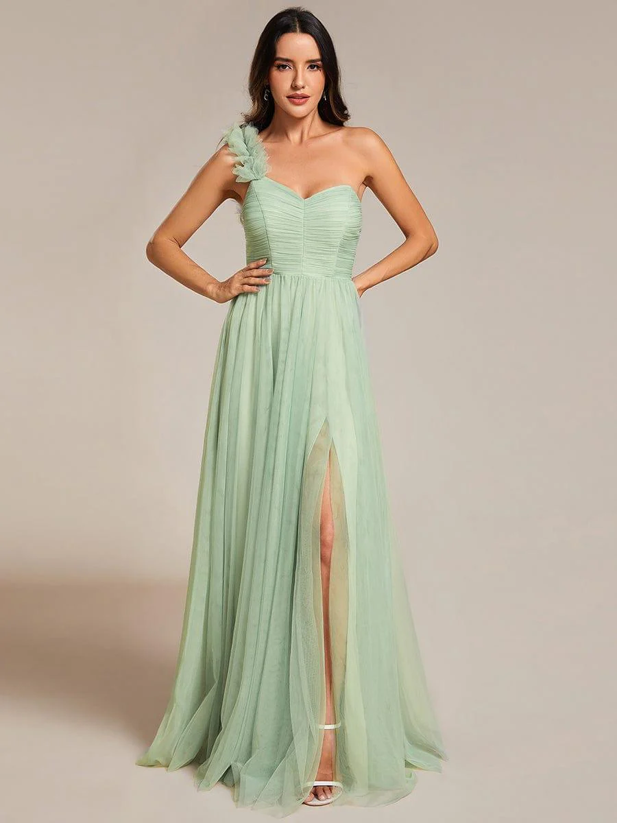 ever CLOE|Elegant One Shoulder Maxi Tulle High Slit Bridesmaid Dress - Image 26
