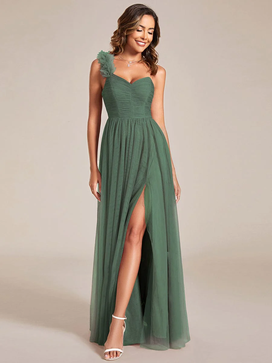ever CLOE|Elegant One Shoulder Maxi Tulle High Slit Bridesmaid Dress - Image 49
