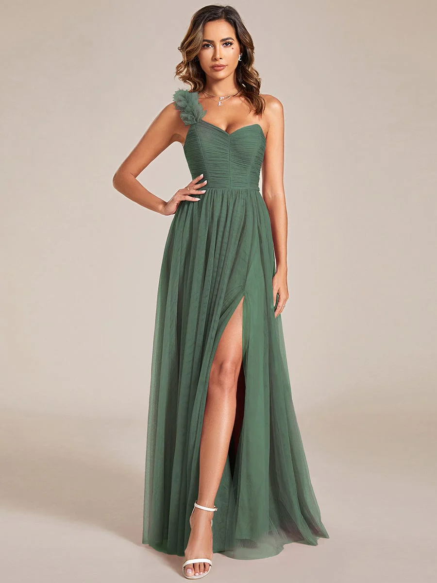 ever CLOE|Elegant One Shoulder Maxi Tulle High Slit Bridesmaid Dress - Image 50