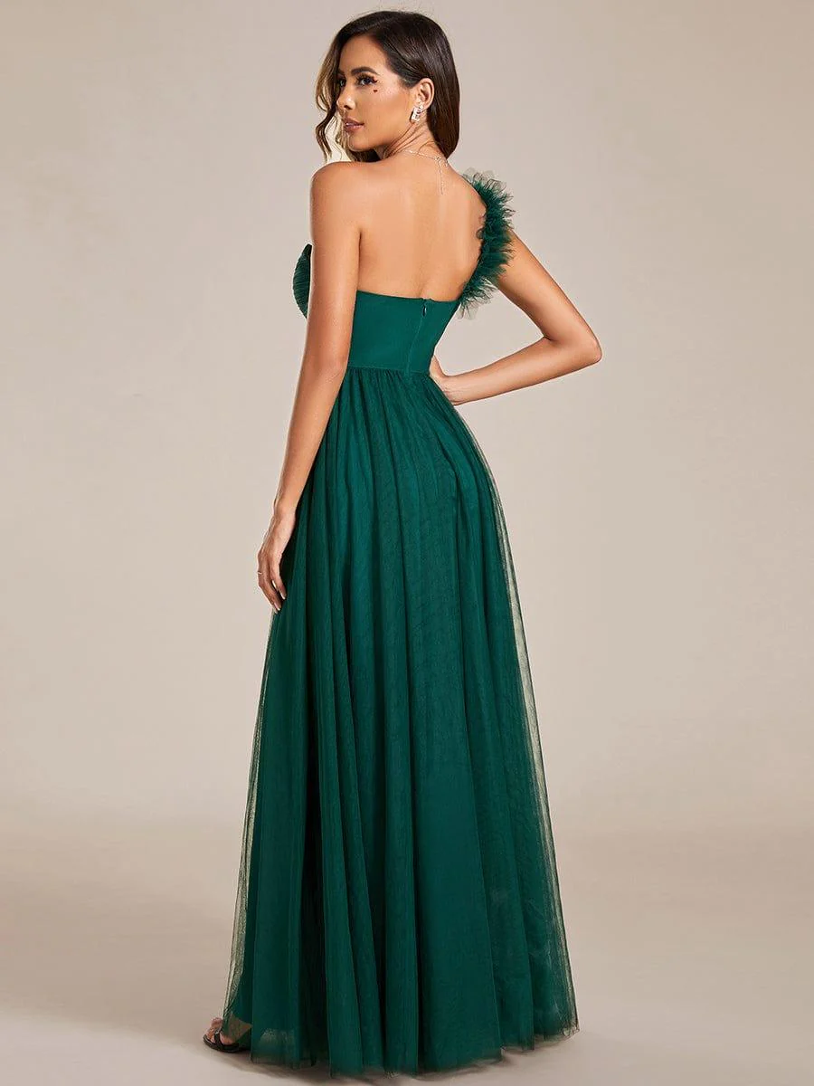 ever CLOE|Elegant One Shoulder Maxi Tulle High Slit Bridesmaid Dress - Image 9