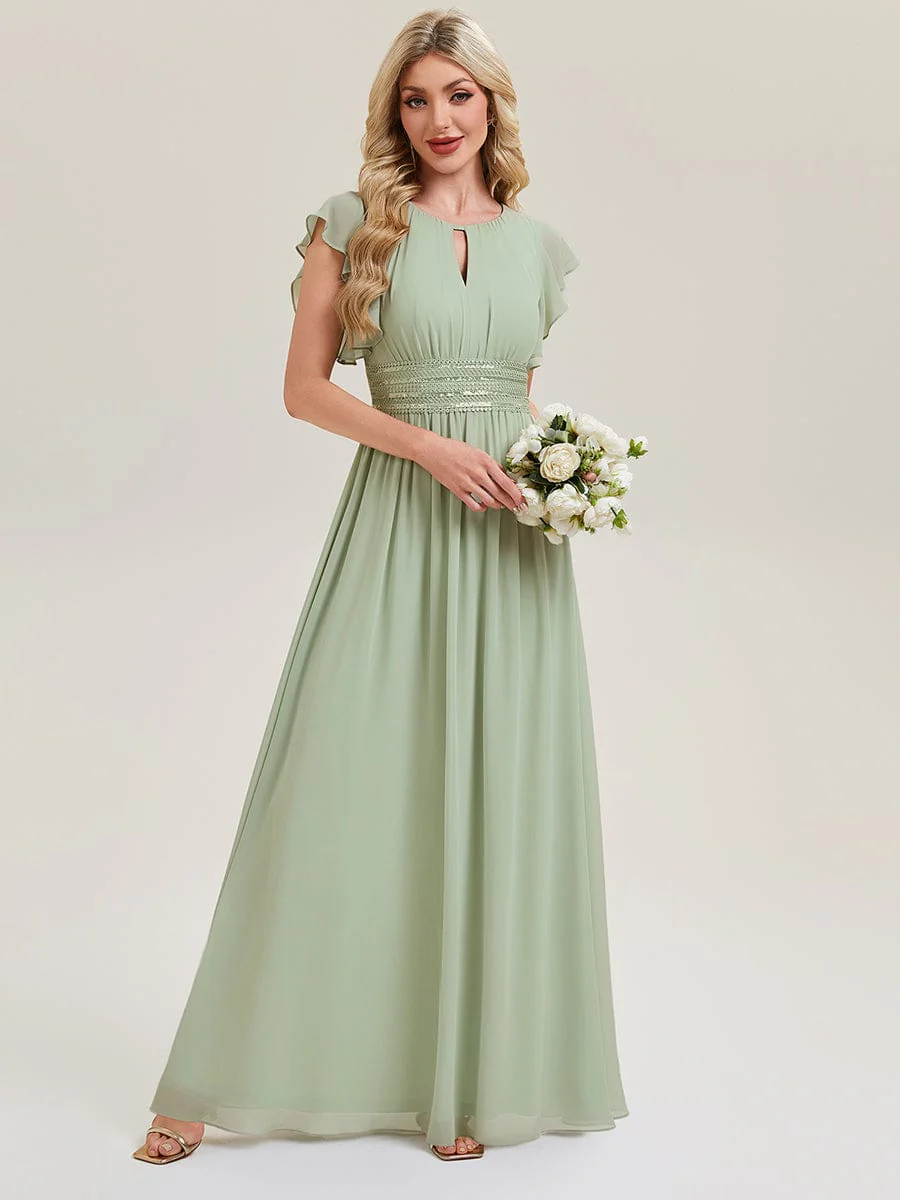 Elegant Open Back Bridesmaid Dress with Ruffled Sleeves