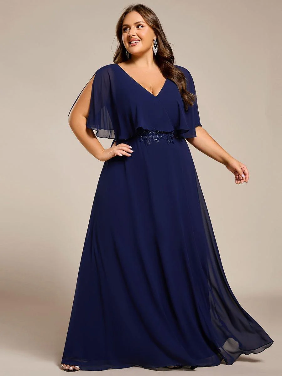 pretty MAXINE|Elegant Plus Size Bat-Wing Sleeves Chiffon Maxi Evening Dress - Image 15
