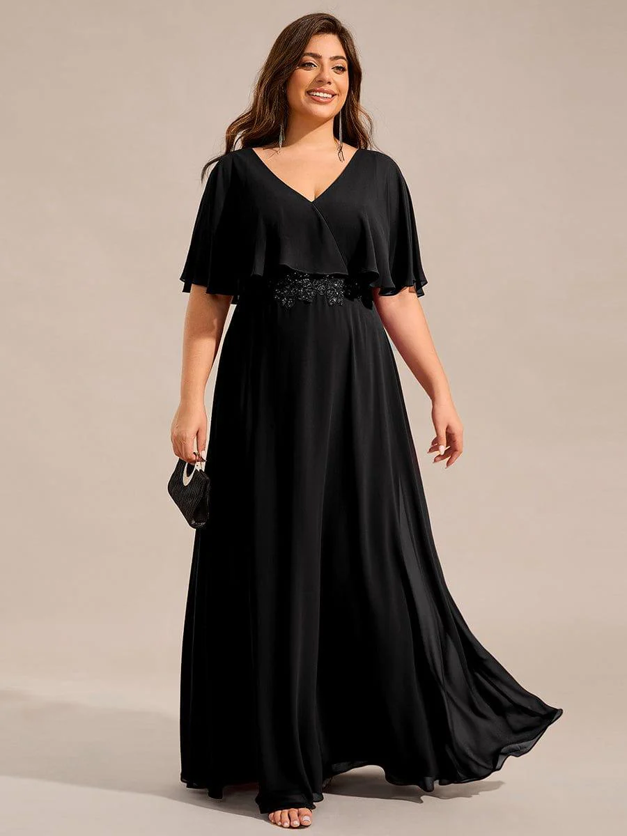 pretty MAXINE|Elegant Plus Size Bat-Wing Sleeves Chiffon Maxi Evening Dress - Image 6