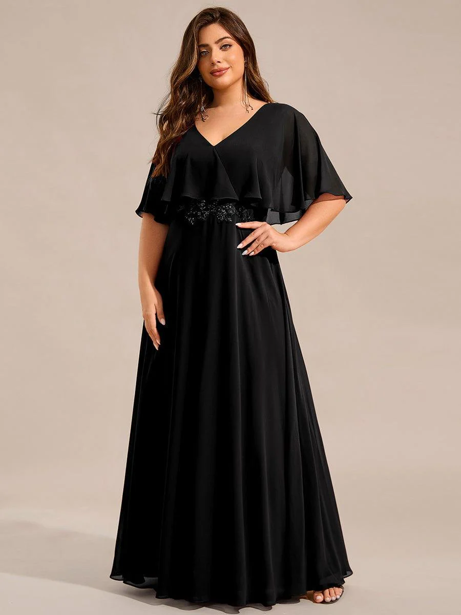 pretty MAXINE|Elegant Plus Size Bat-Wing Sleeves Chiffon Maxi Evening Dress - Image 9