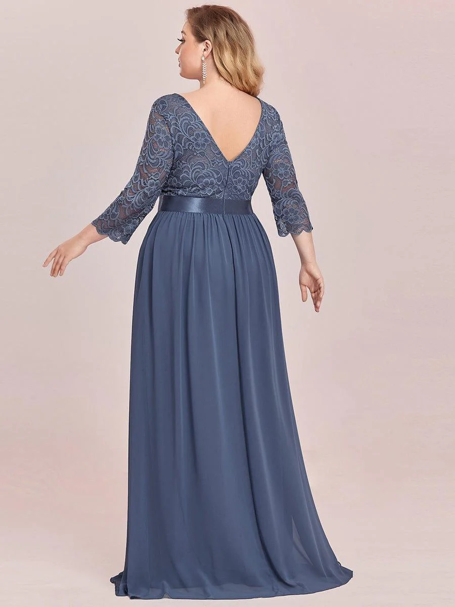 ever FAUN|Elegant Round Neck A Line See-Through Lace Dress in Dusty Blue - Image 7