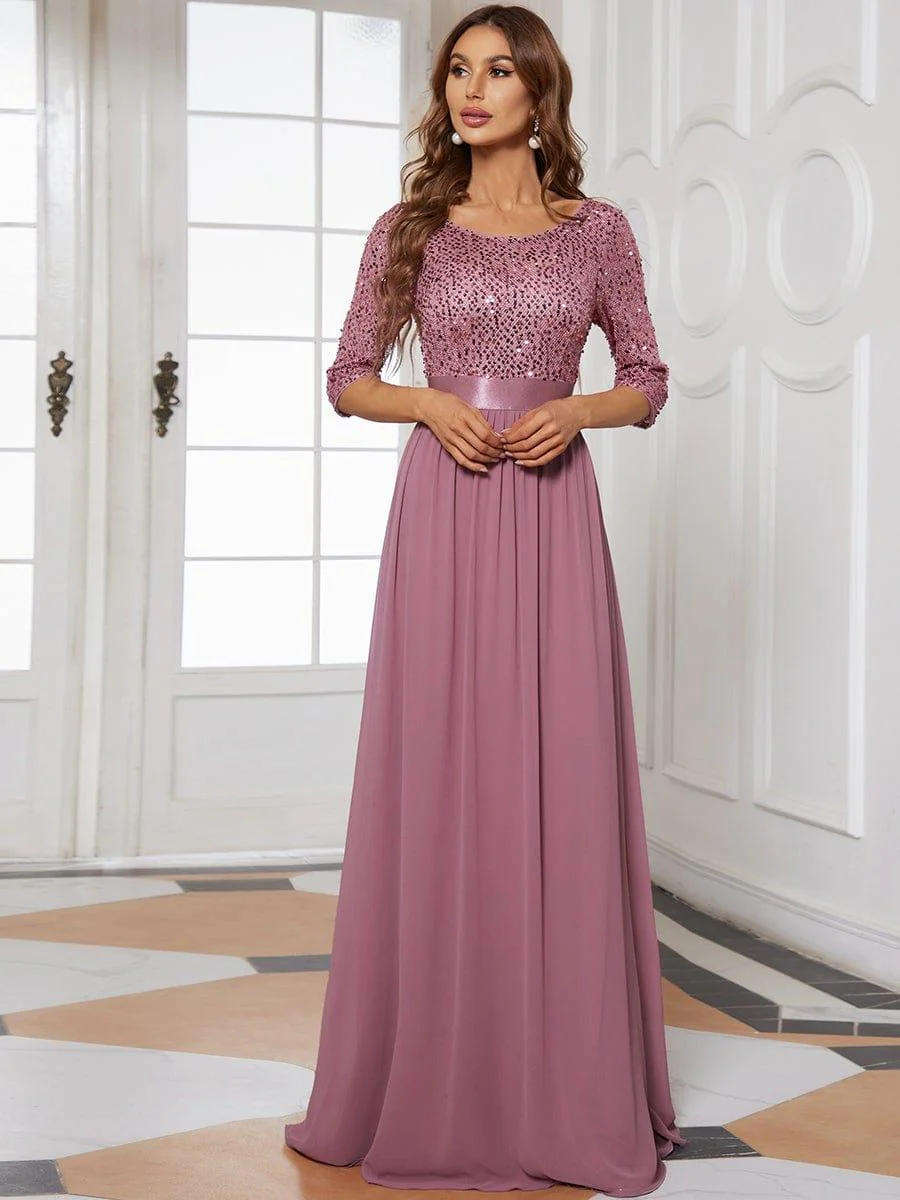ever FLORENCE|Elegant Round Neckline 3/4 Sleeve Sequins Patchwork Evening Dress - Image 38