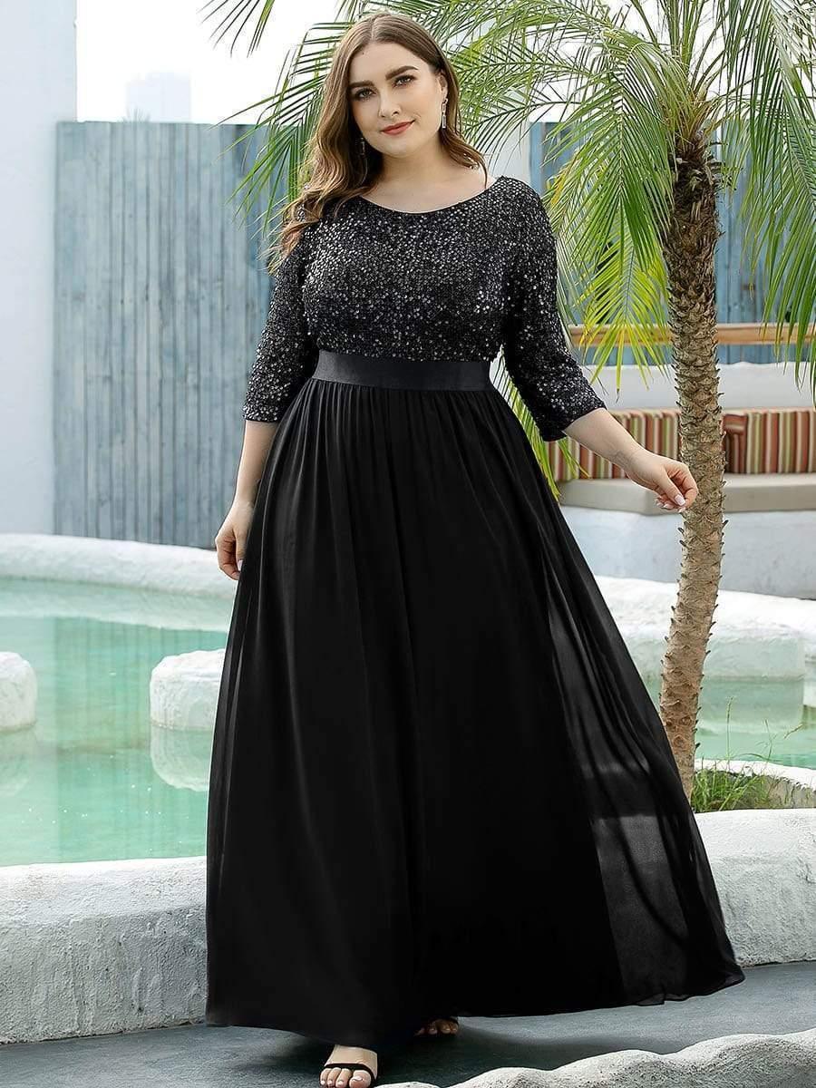 ever FLORENCE|Elegant Round Neckline 3/4 Sleeve Sequins Patchwork Evening Dress - Image 48